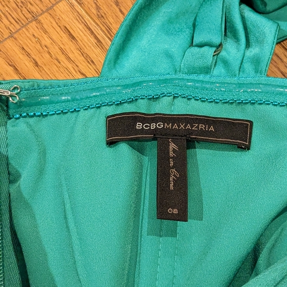 BCBG MaxAzria Emerald Green one shoulder Palais cocktail dress size 8 - Picture 6 of 7